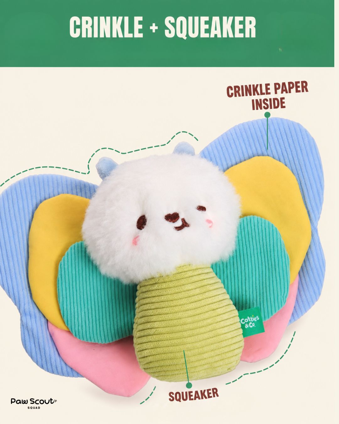 Cotties & Co Butterfly Pup Crinkle & Squeaker Toy