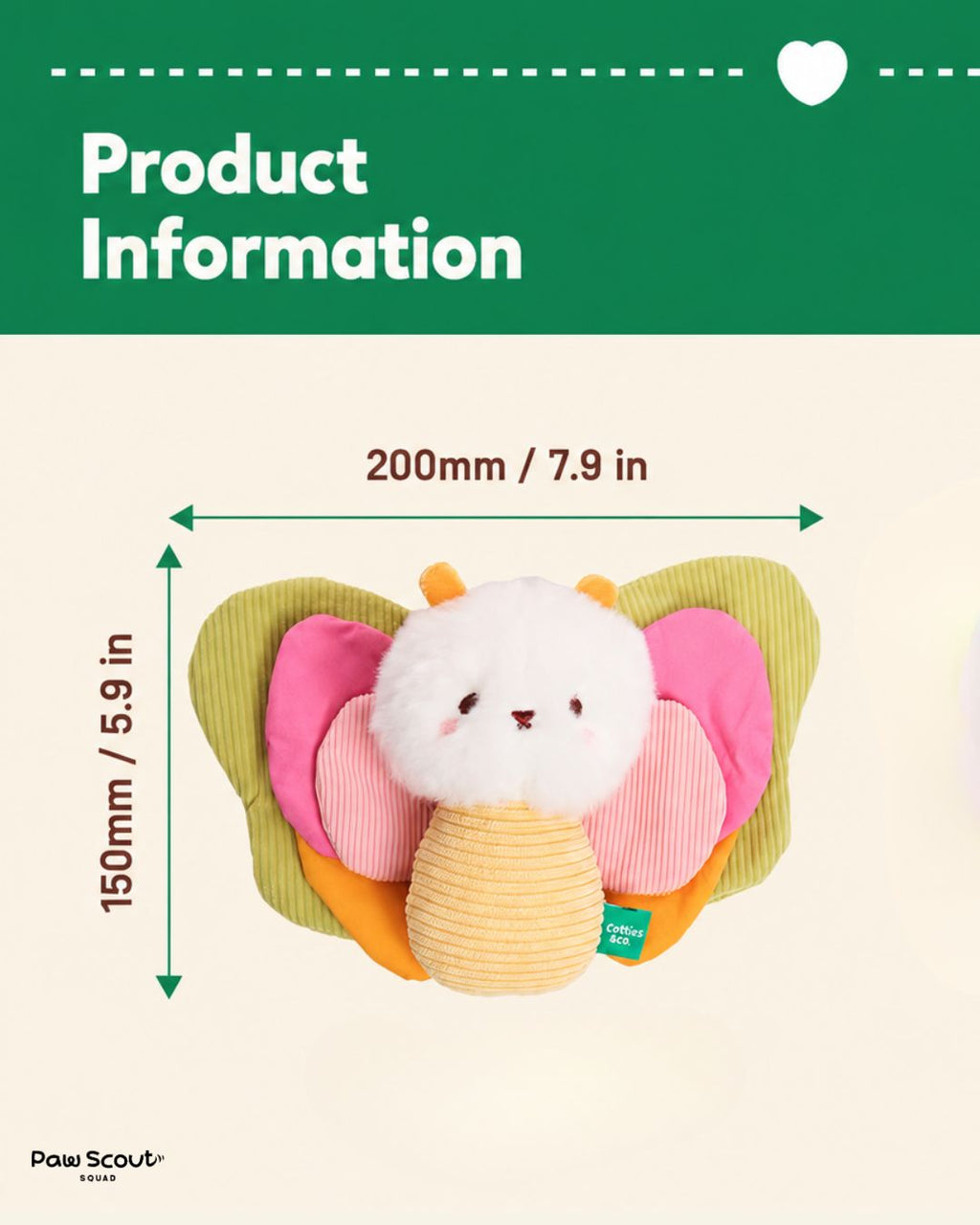 Cotties & Co Butterfly Pup Crinkle & Squeaker Toy