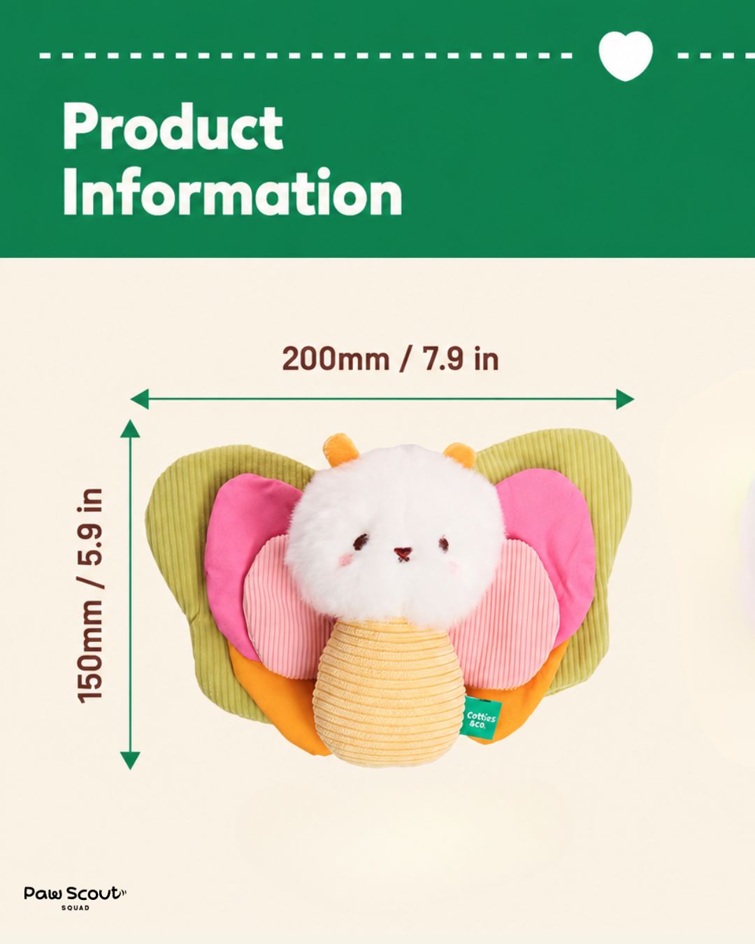 Cotties & Co Butterfly Pup Crinkle & Squeaker Toy